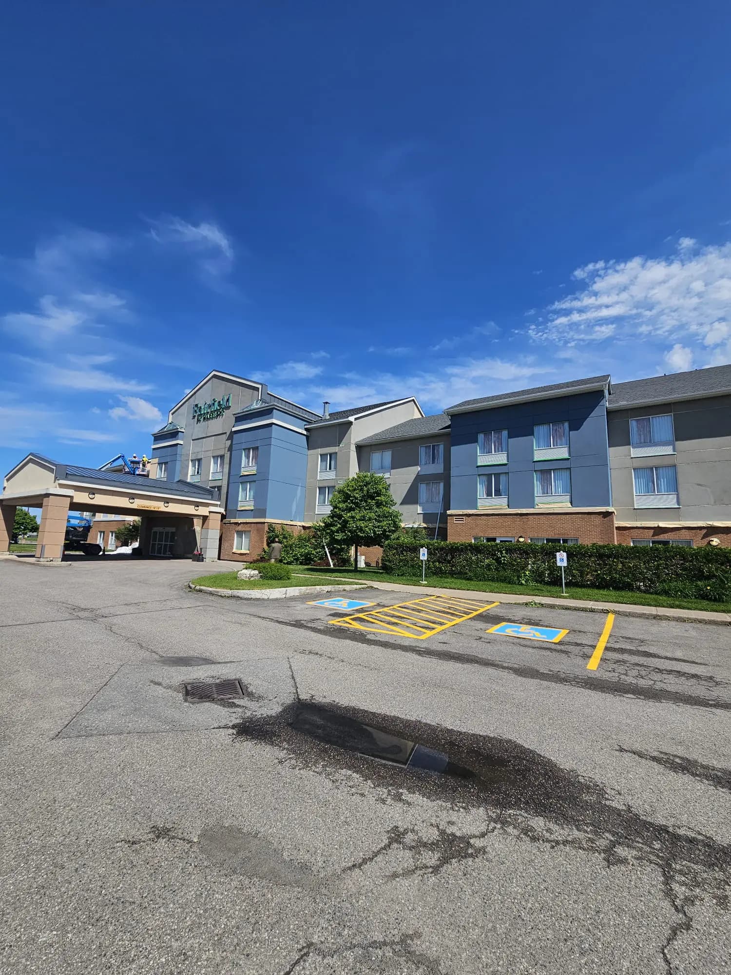 Fairfield by Marriott, Sault Ste. Marie — Front elevation with the lift at the gable